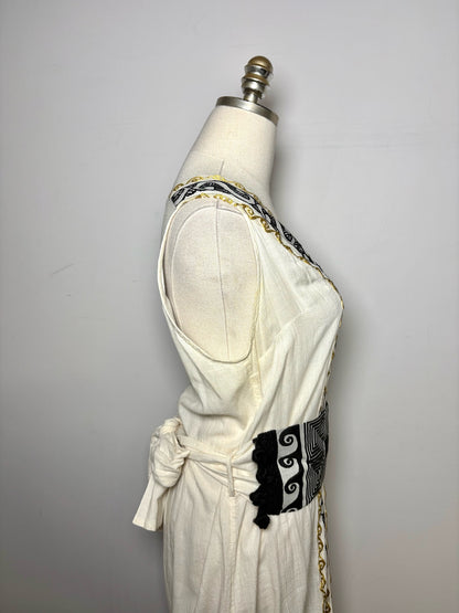 Women Size M NEMA Resort Wear Ivory Embroidered 100% Cotton Pre-owned Dress