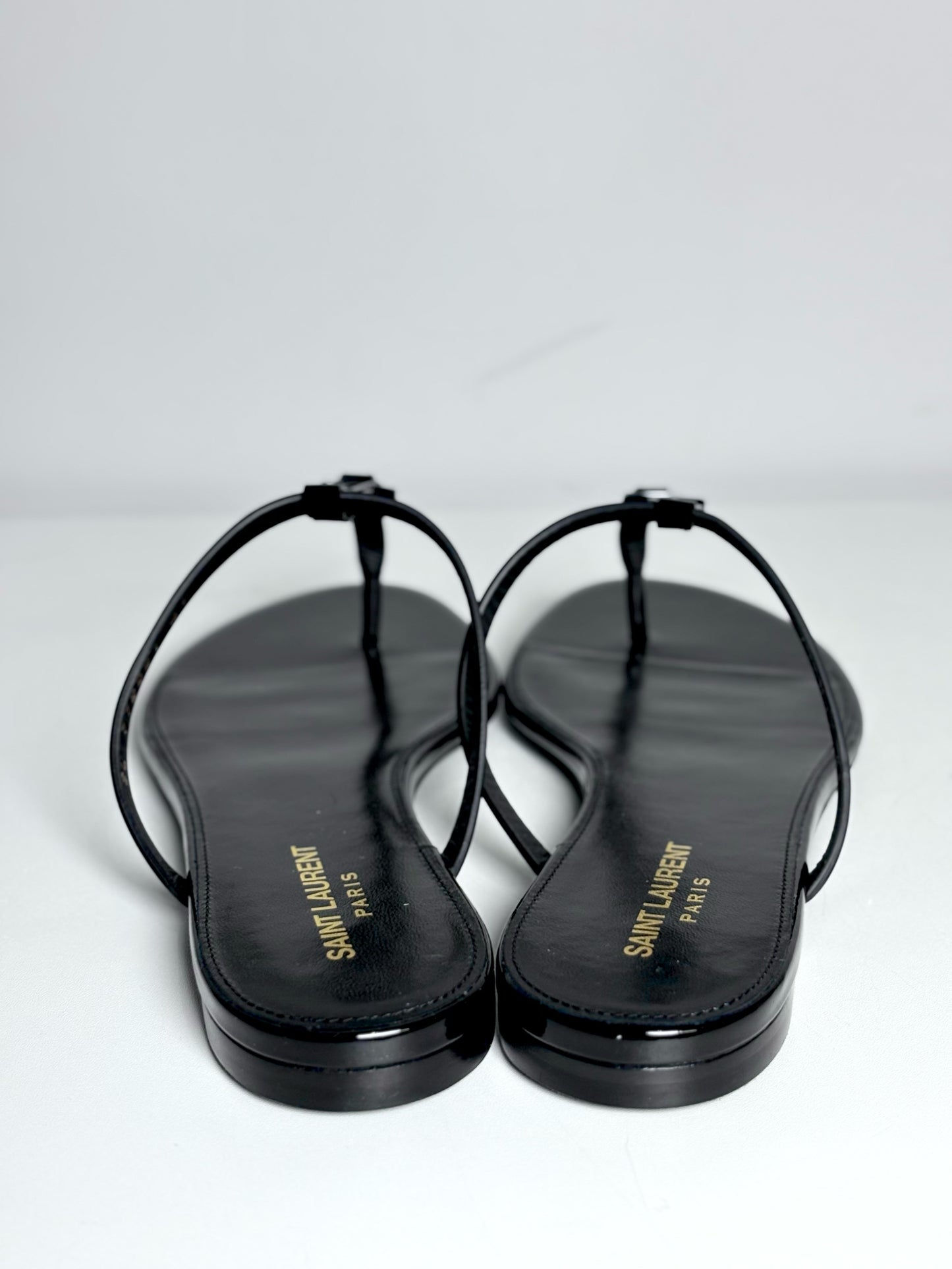 W Shoe Size 41 (11 US) Saint Laurent Black Patent Leather Logo NWT Sandals
