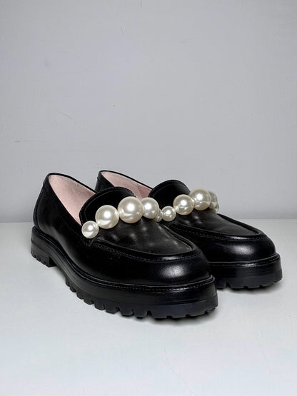 W Shoe Size 9 Kate Spade Madison Ave Black & White Leather Pre-owned Loafers