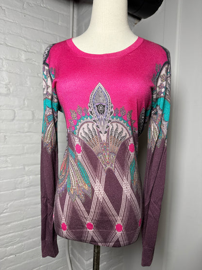 Women Size 44 Etro Pink Multi-Print 55% Silk 45% Cashmere Sweater