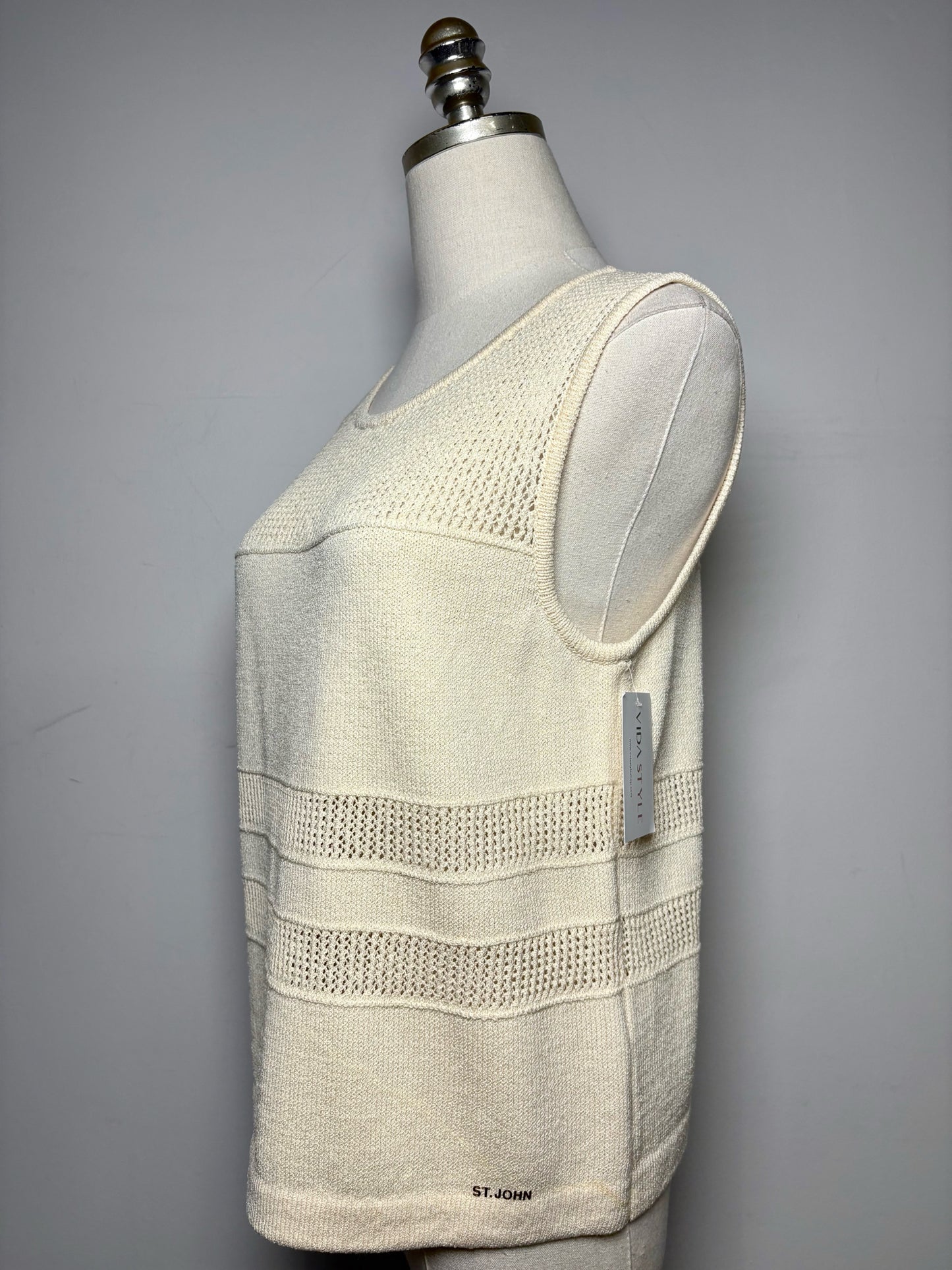 Women Size S St. John Cream Knit Women's Vintage Cotton Blend Pre-owned Top