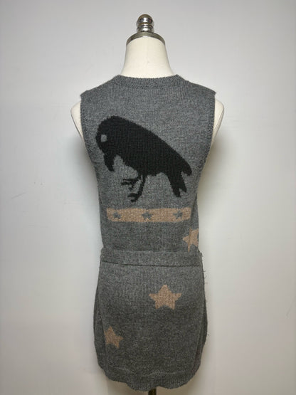 Women Size M Rhys Dwfen Gray Bird Baby Alpaca Vintage Pre-Owned Long Cardigan Sweater