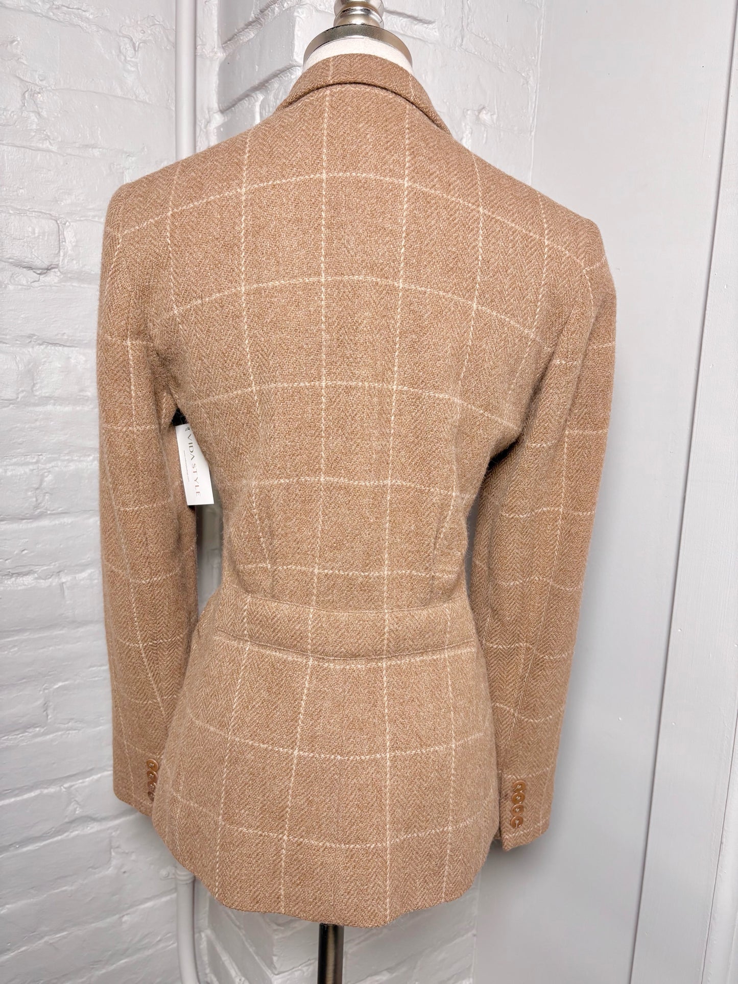 Women Size 6 Ralph Lauren Black Label Tan Checkered Pre-owned Blazer
