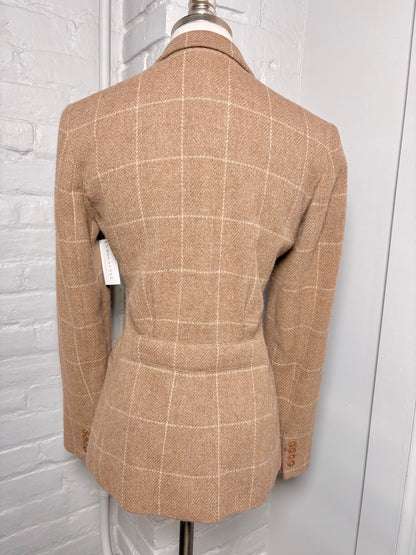 Women Size 6 Ralph Lauren Black Label Tan Checkered Pre-owned Blazer