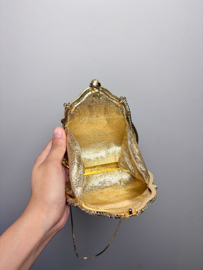 Judith Leiber Swarovski Crystals Metal Gold Chatelaine Minaudiere Clutch