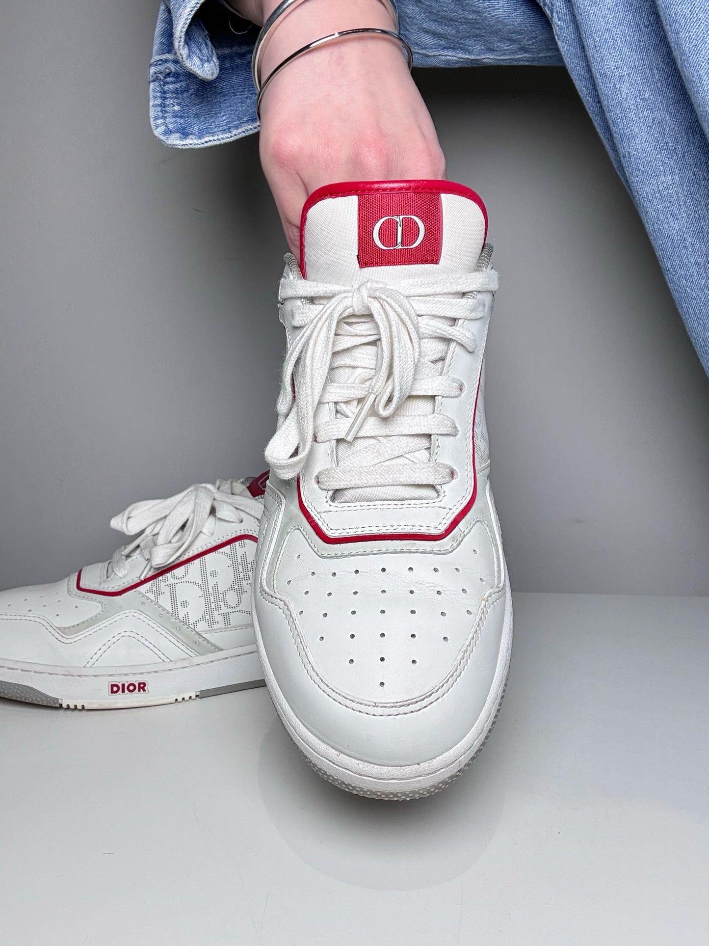 Christian Dior B27 Oblique Galaxy Low Top White, Red Men's Pre-owned Sneakers