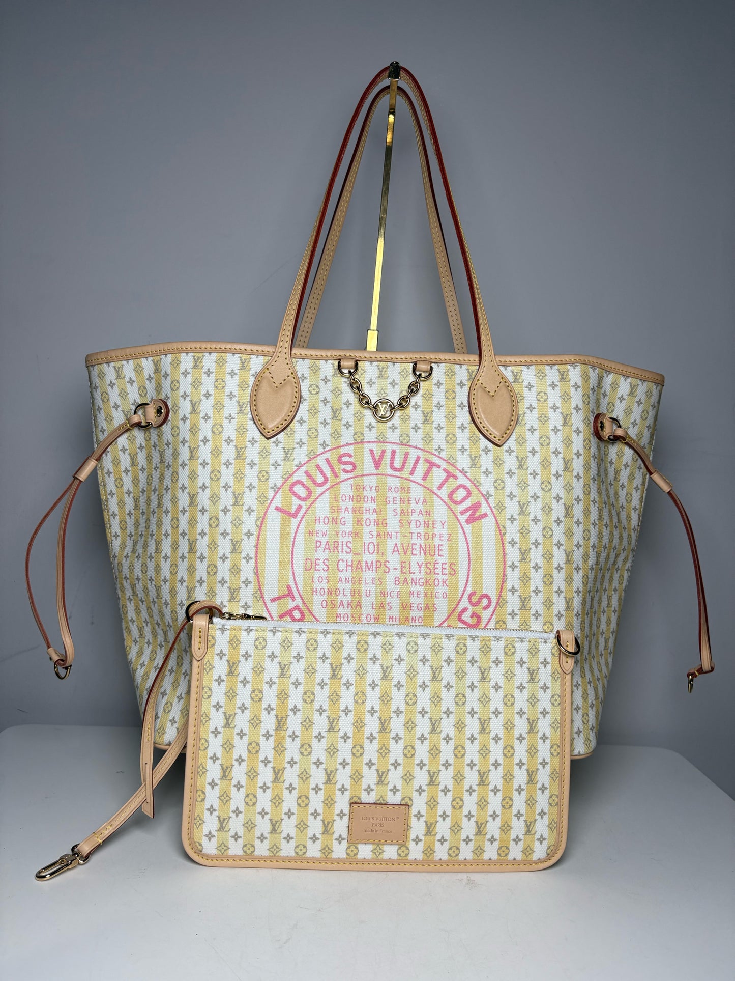 Authentic Louis Vuitton Neverfull MM Monogram Stamp Banane Authentic Pre-Owned Tote Bag with Pouch
