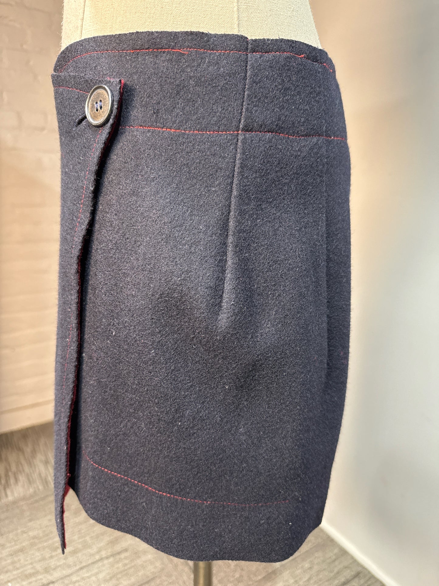Women Size M Yoshi Kondo Navy Blue Solid Vintage 100% Wool 2 Piece Set
