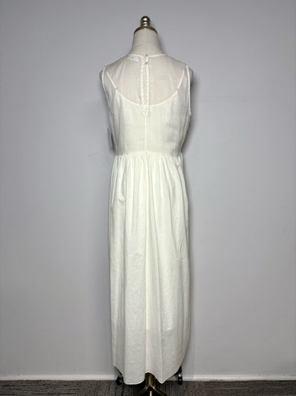 Women Size 1 (2 - 4 US) Megan Park Cream Scalloped Pure Cotton Pre-owned Dress