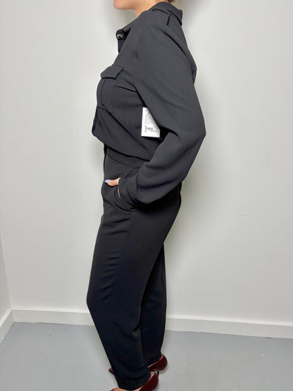 Women Size 40 The Kooples Black Solid Polyester Jumpsuit