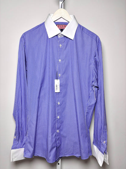 Mens Size 16 PINK Thomas Pink Jermyn Street Lond Blue, White Cotton Stripe Shirt
