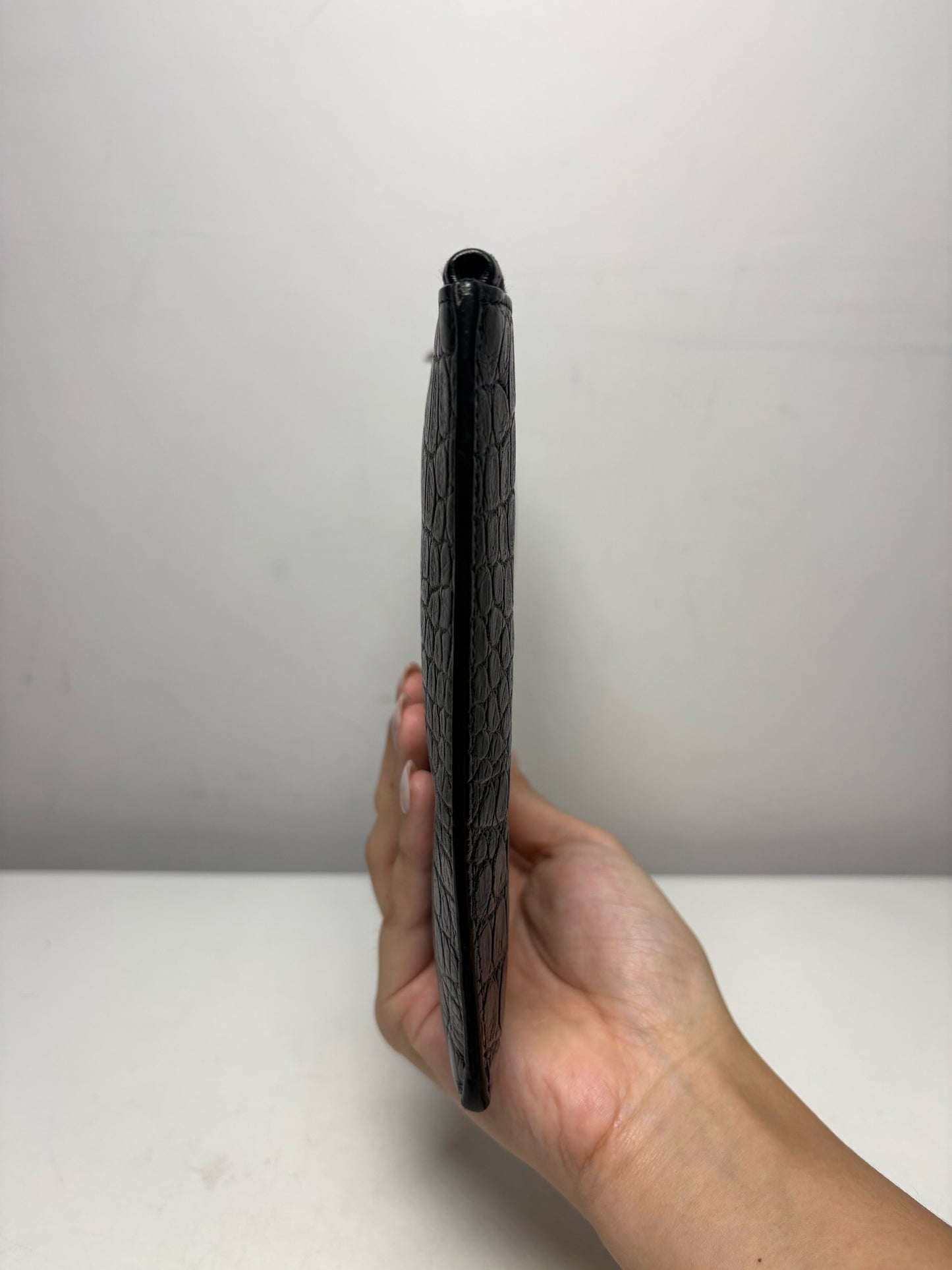 Saint Laurent Black Croc Embossed Leather Pre-Owned Portfolio Clutch