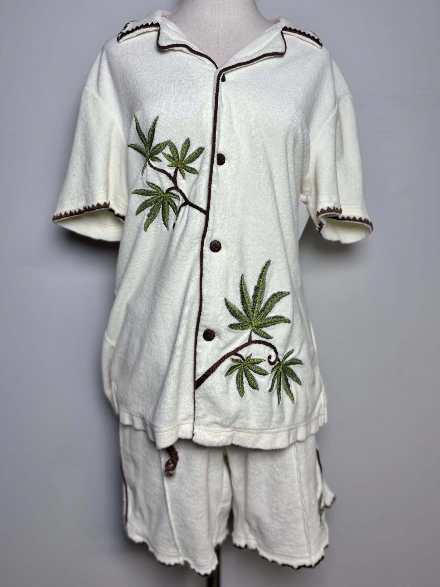 Tommy Bolo Cream 100% Organic Cotton Terry Embroidered Palm Men's S 2-Piece Set