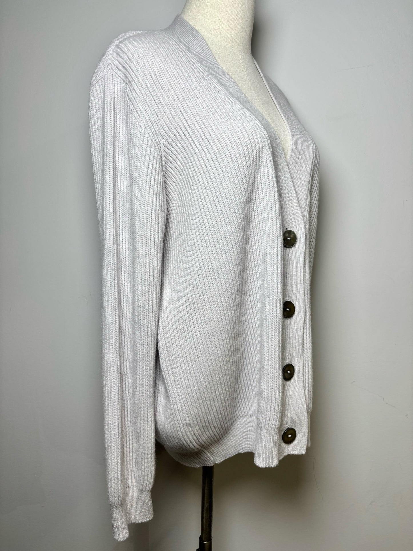Women Size L Titti Dell Acqua Gray Solid Cashmere Cardigan Sweater