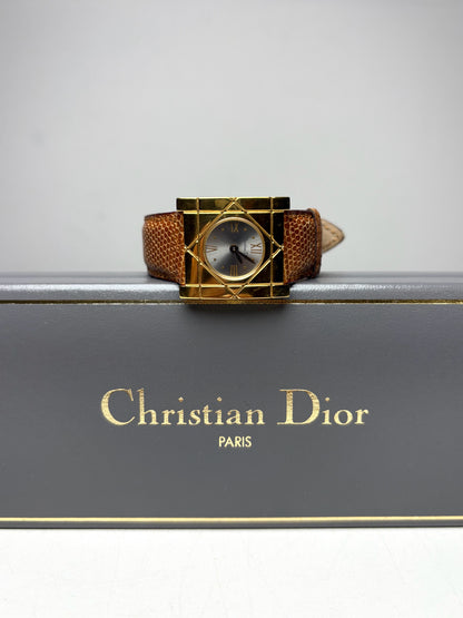 Women's Christian Dior Cannage 24mm Gold-Plated Lizard Leather Vintage Pre-Owned Quartz Watch