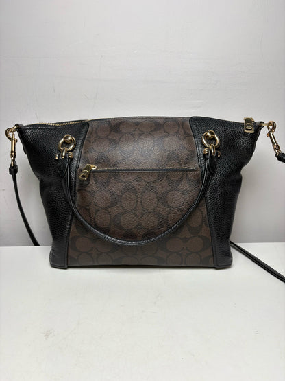 Women's Coach Kacey Brown & Black Signature Monogram Pebble Leather Pre-Owned Satchel Bag