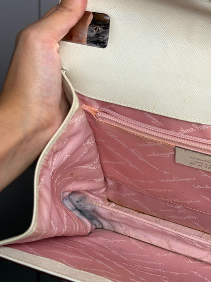 Salvatore Ferragamo Solid Bone Saffiano Gancini Purse