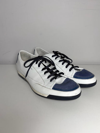 Salvatore Ferragamo White, Blue Leather Colorblock Men's Pre-owned 11 Sneakers