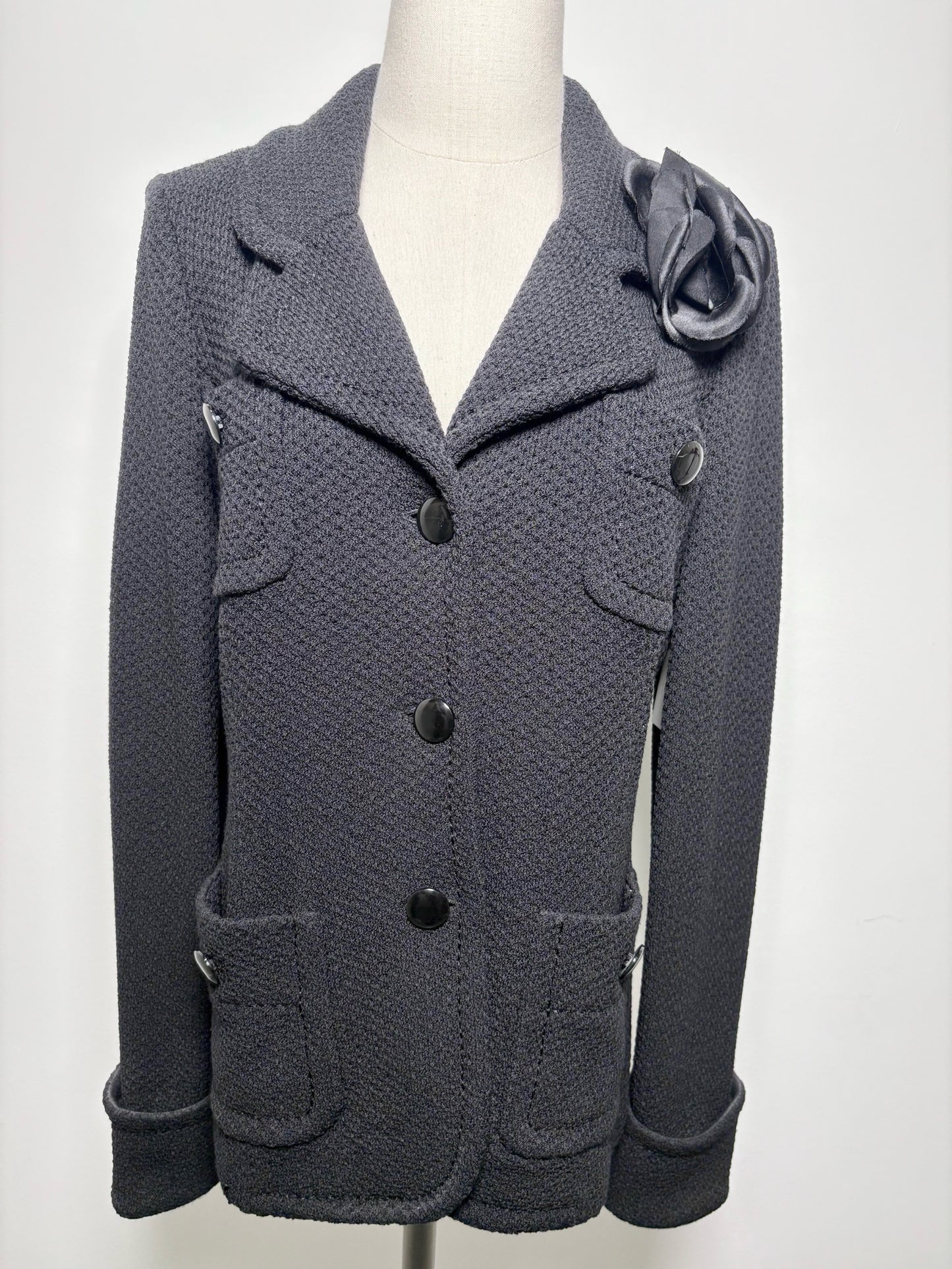 Women Size 6 St. John Caviar Black Solid Wool Blend Jacket