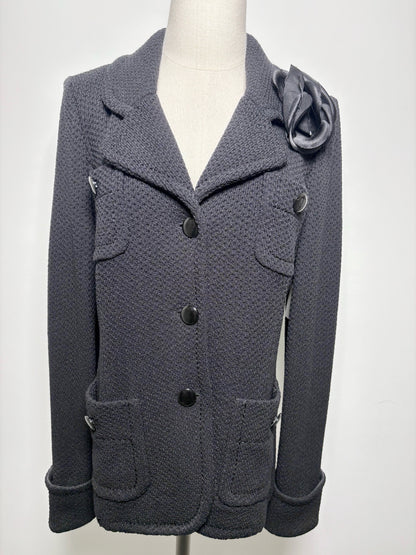 Women Size 6 St. John Caviar Black Solid Wool Blend Jacket