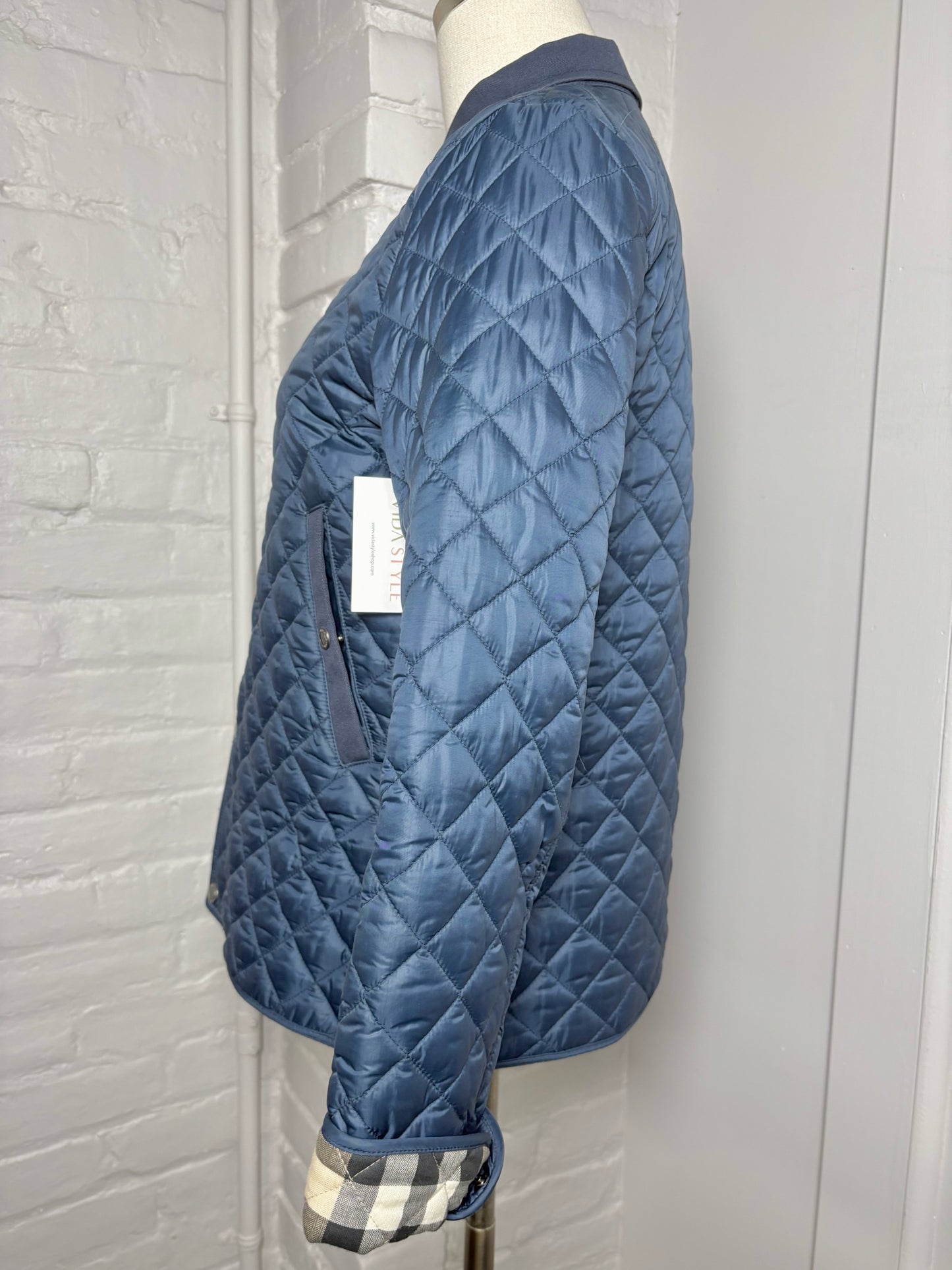 Women Size 14Y (Fits XS) Burberry Navy Blue Check Lining Quilted Jacket