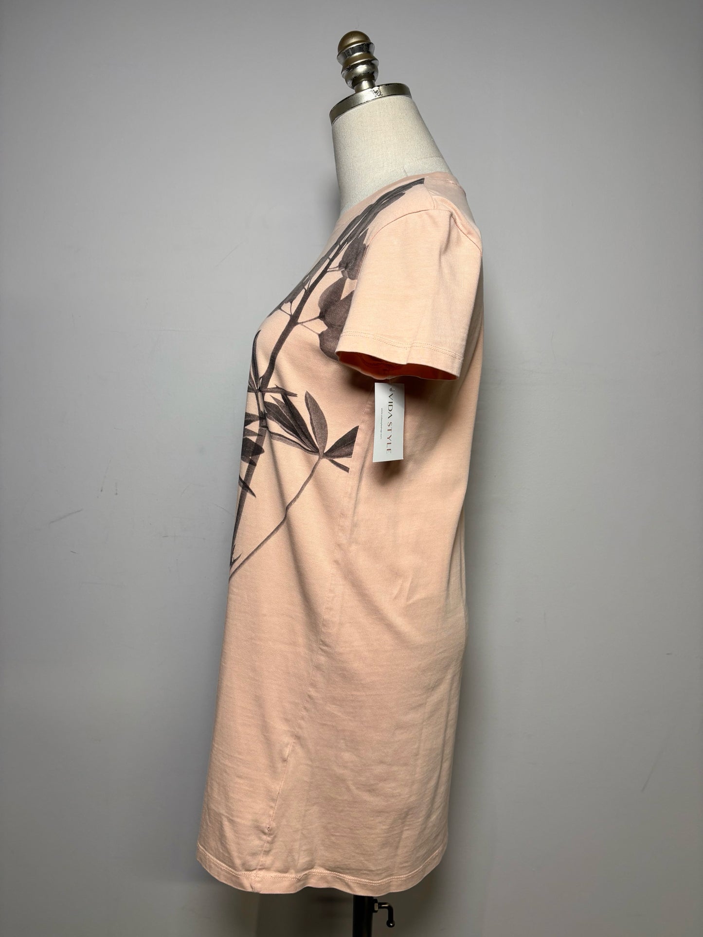 Women's Size S Desigual Peach & Black Floral Cotton Pre-Owned Short Sleeve Dress