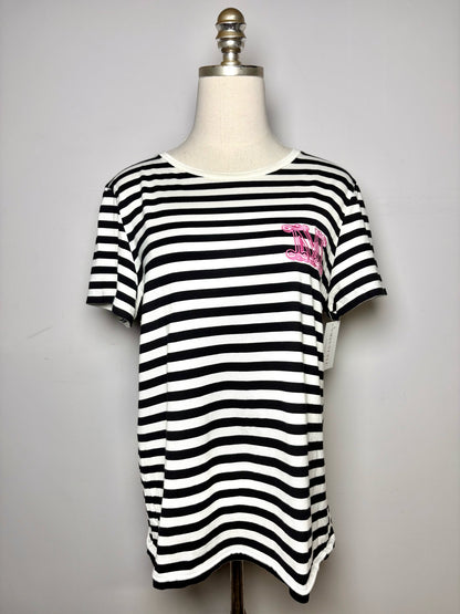 Women Size M Max Mara Black/White Striped, Embroidered Cotton Pre-owned T-shirt