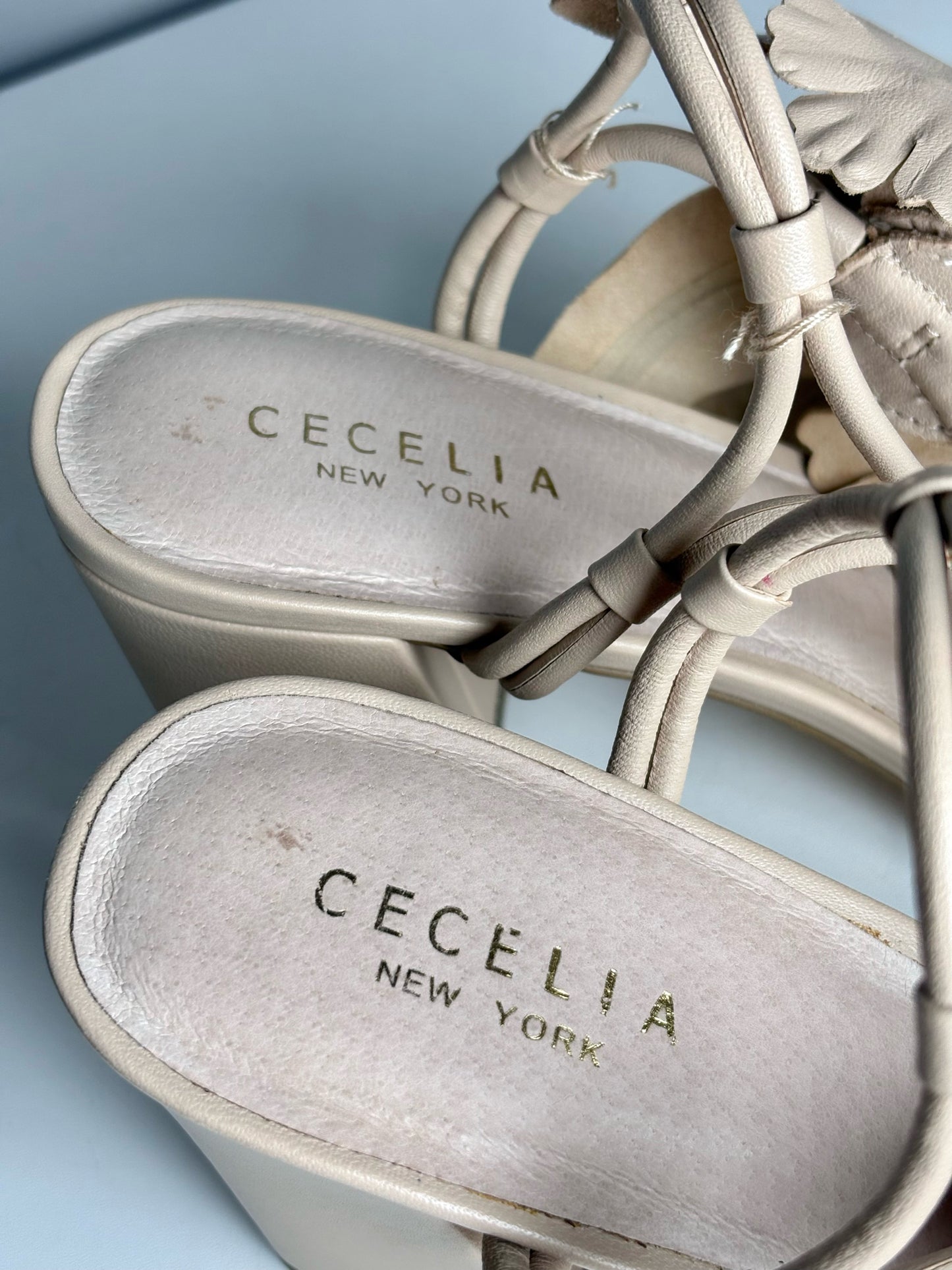 W Shoe  9.5 Cecelia Hibiscus  Nude Leather Pre-owned Heels