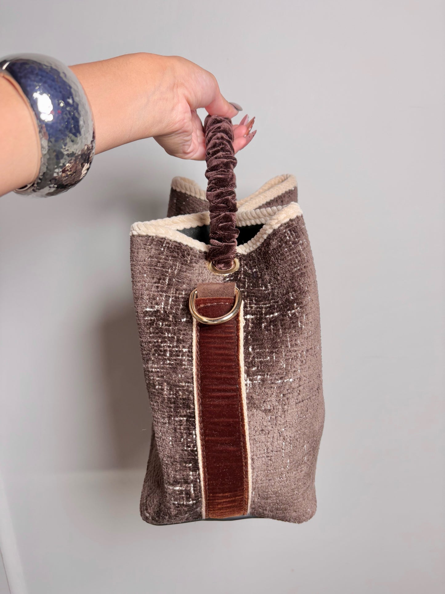Via Tweed Textile Brown Mailbag Tote Bag