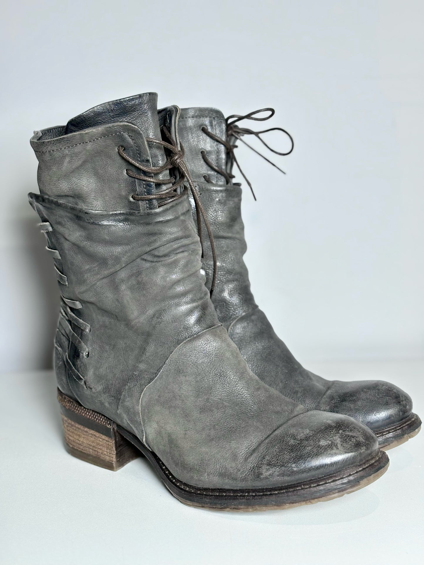 W Shoe Size 40 (9, 9.5 US) A.S. 98 Charcoal Gray, Black Leather Chet Boots