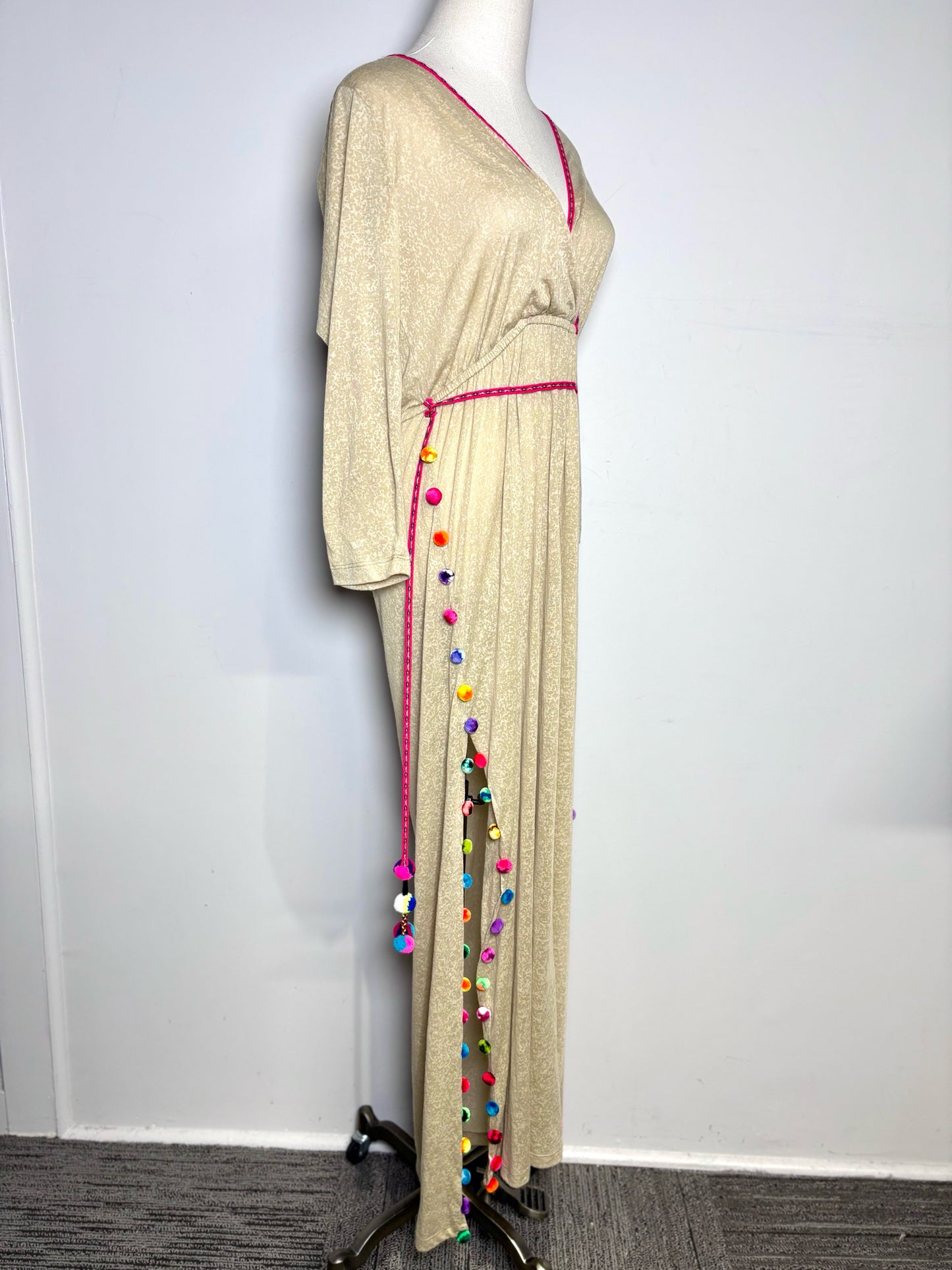 Women Size Standard Pitusa Khaki Pom Pom Trim Pure Cotton Women's Cover Up