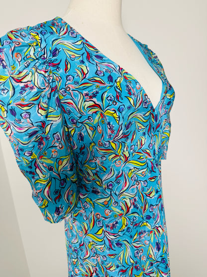 Women Size 6 Saloni Blue, green, purple Abstract floral Silk Pre-owned Dress