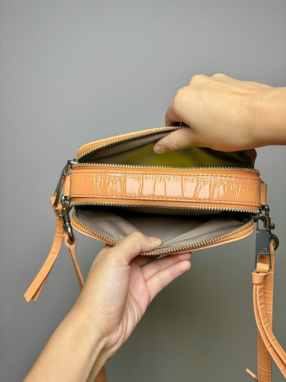 Marc Jacobs Croc Embossed Leather Peach Camera Crossbody Purse
