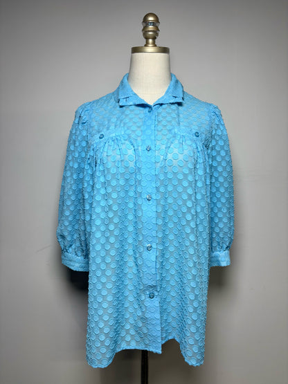 Women Size XS Smythe Blue Embroidered Dot Pre-Owned Button-Down Blouse