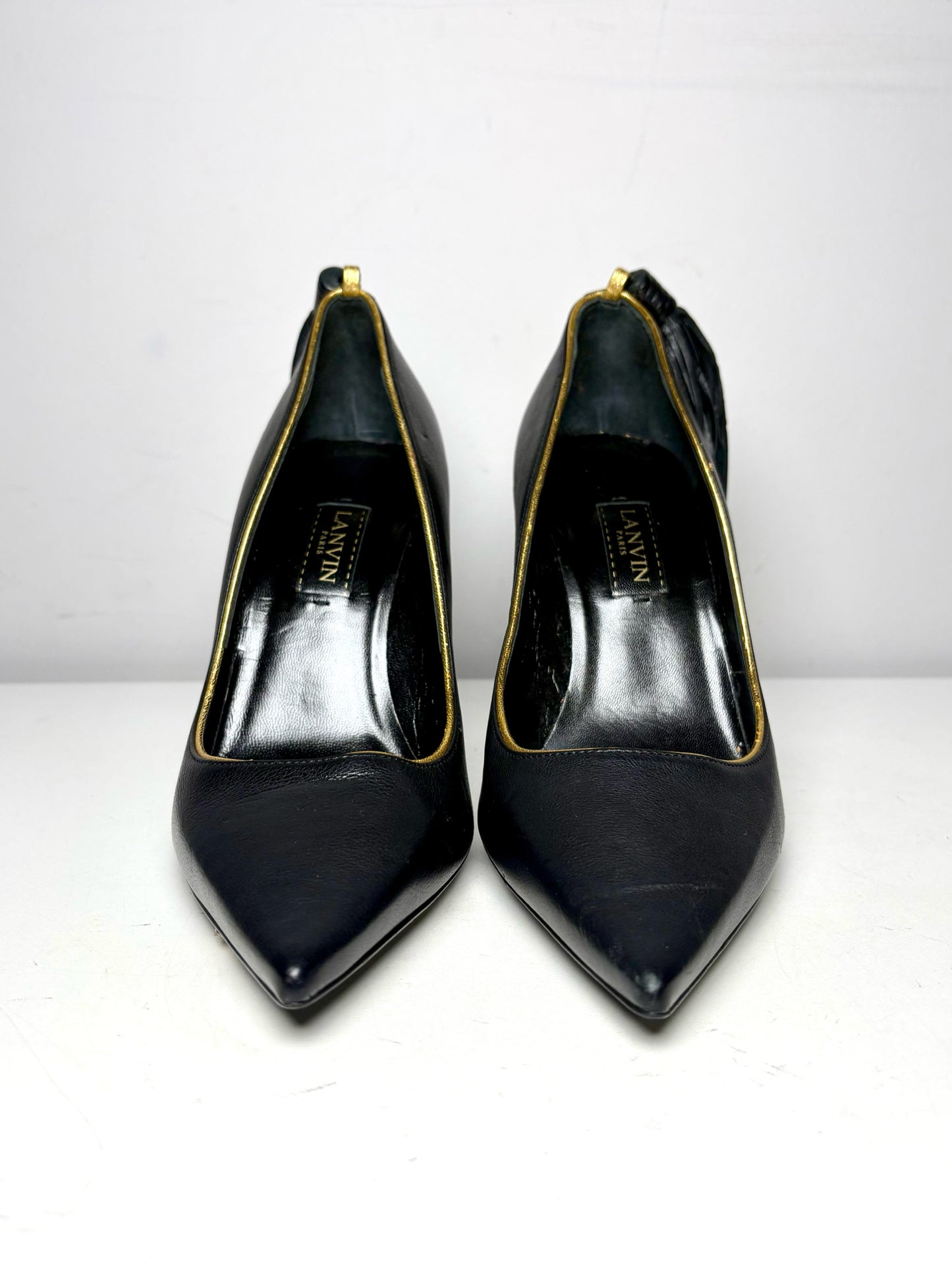 W Shoe Size 38.5 (8.5 US) Lanvin Ankle Tassel Black Leather Pre-owned Heels