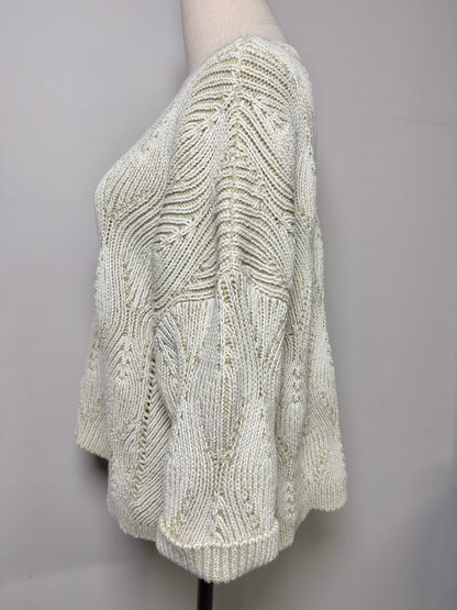 Women Size 12 Poetry Sage, White Knitted 100% Cotton Sweater