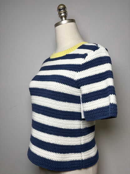 Women Size M Staud Blue, white, yellow Striped Knit Pure Cotton Women's Sweater