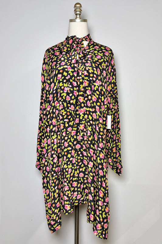 Women Size 36 (4, US) Balenciaga Pink, Green, Black Floral Print Silk Dress
