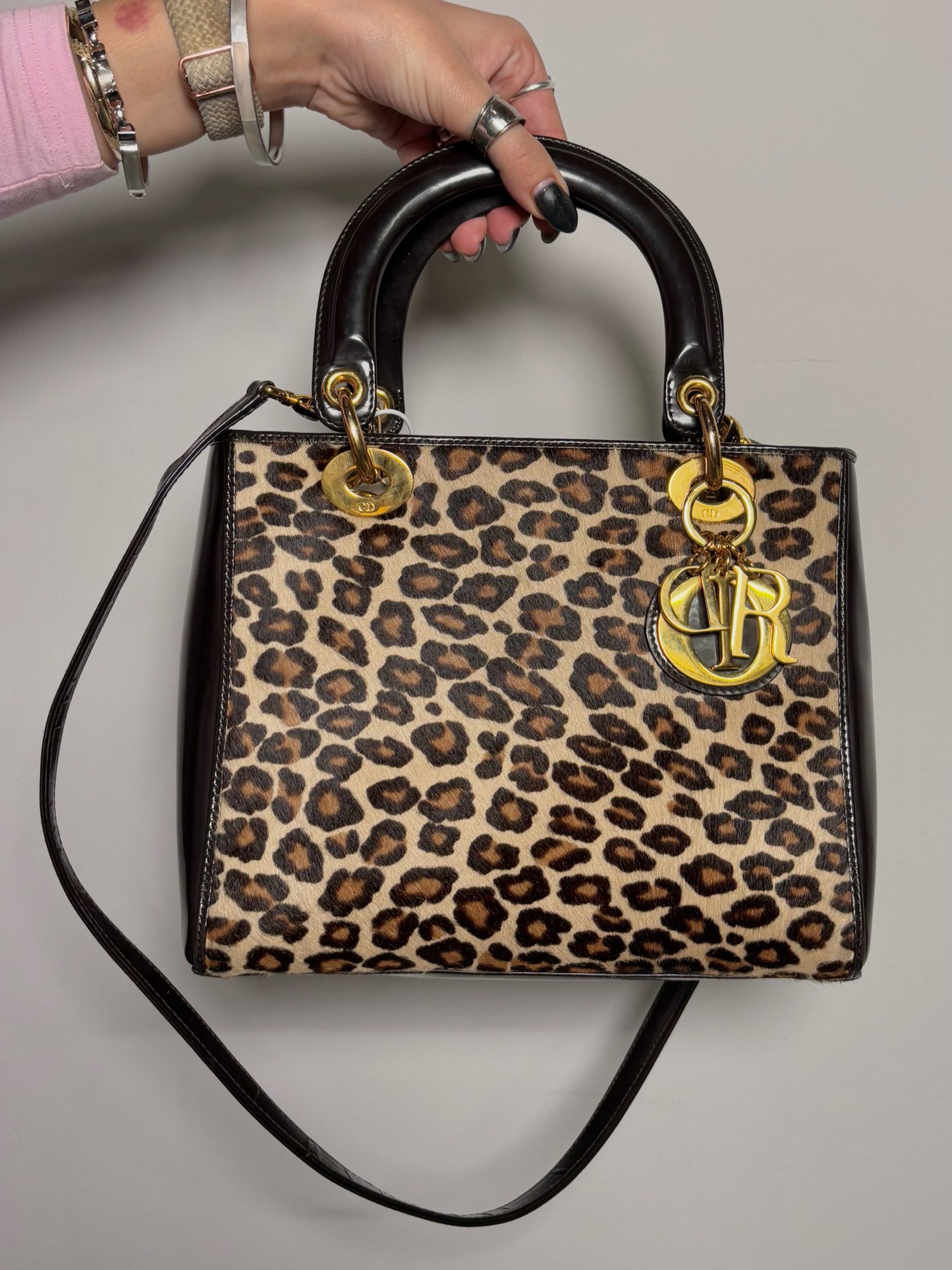 Christian Dior Animal Print Brown Ponyhair Leather Lady Dior Purse