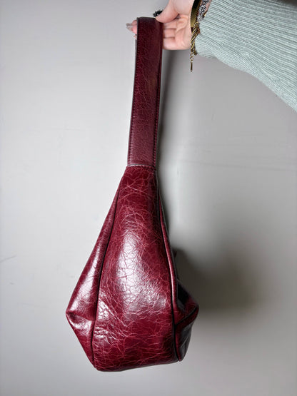 Rag & Bone Hudson Cracked Leather Pre-owned Burgundy Hobo Bag