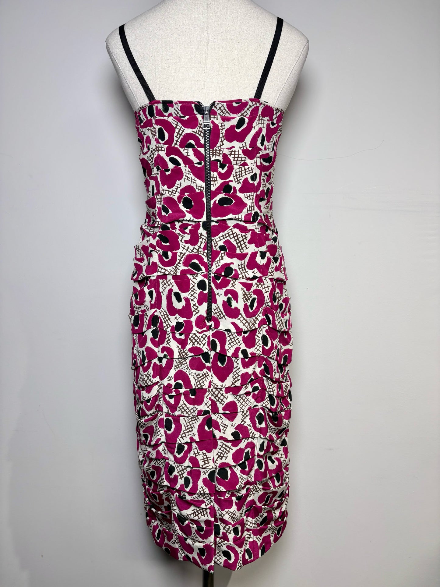 Women Size 6 Burberry Magenta, Black, Cream Floral Silk Dress