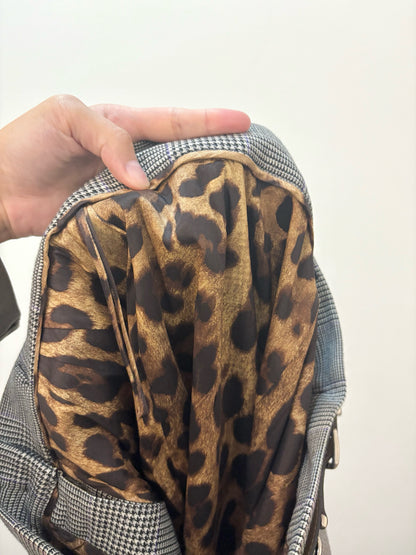 Dolce & Gabbana Gray Plaid Silver Logo Buckles Skirt