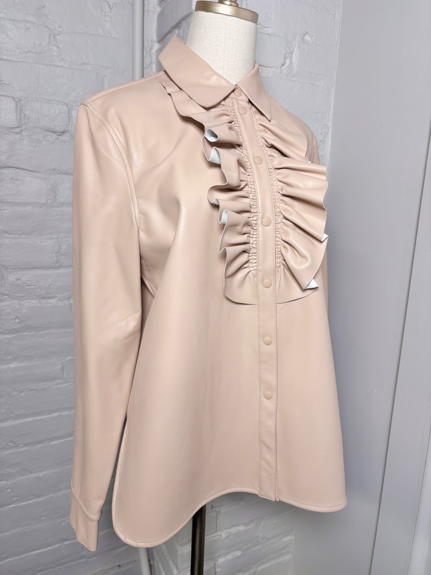 Women Size M Tibi Bone Solid Faux Leather LS Blouse