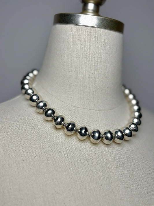 Sterling Silver Multi Beads Vintage Navajo Stamped Necklace