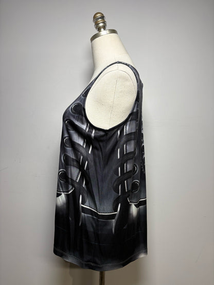 Women's Size S Mary Katrantzou Black Gray & White Painted Print Pure Silk NWT Pre-Owned Top
