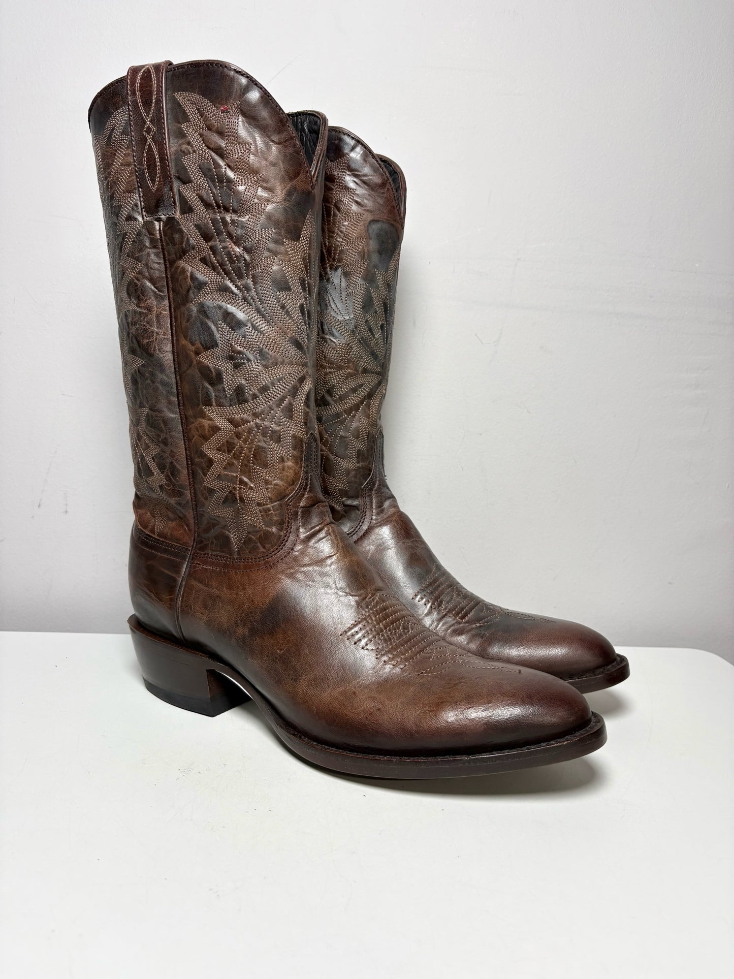 Men Shoe Size 11 All Black Brown Leather Western Stitch Pre-Owned NWOT Mad Dog Chocolate England Boots