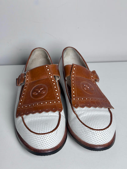 W Shoe Size 8 Walter Genuin Kiltie White, Caramel Leather Vintage Golf Shoes