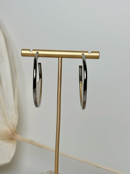 St. John Matte Gold Hoops Silver Tone Earrings