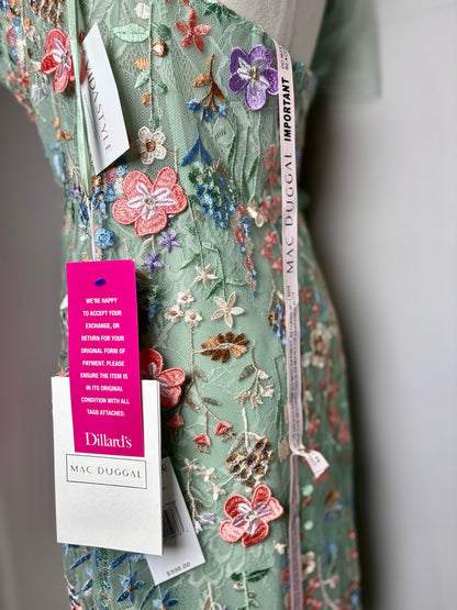 Women Size 8 MacDuggal Green Floral Women's NWT, Pre-owned Gown
