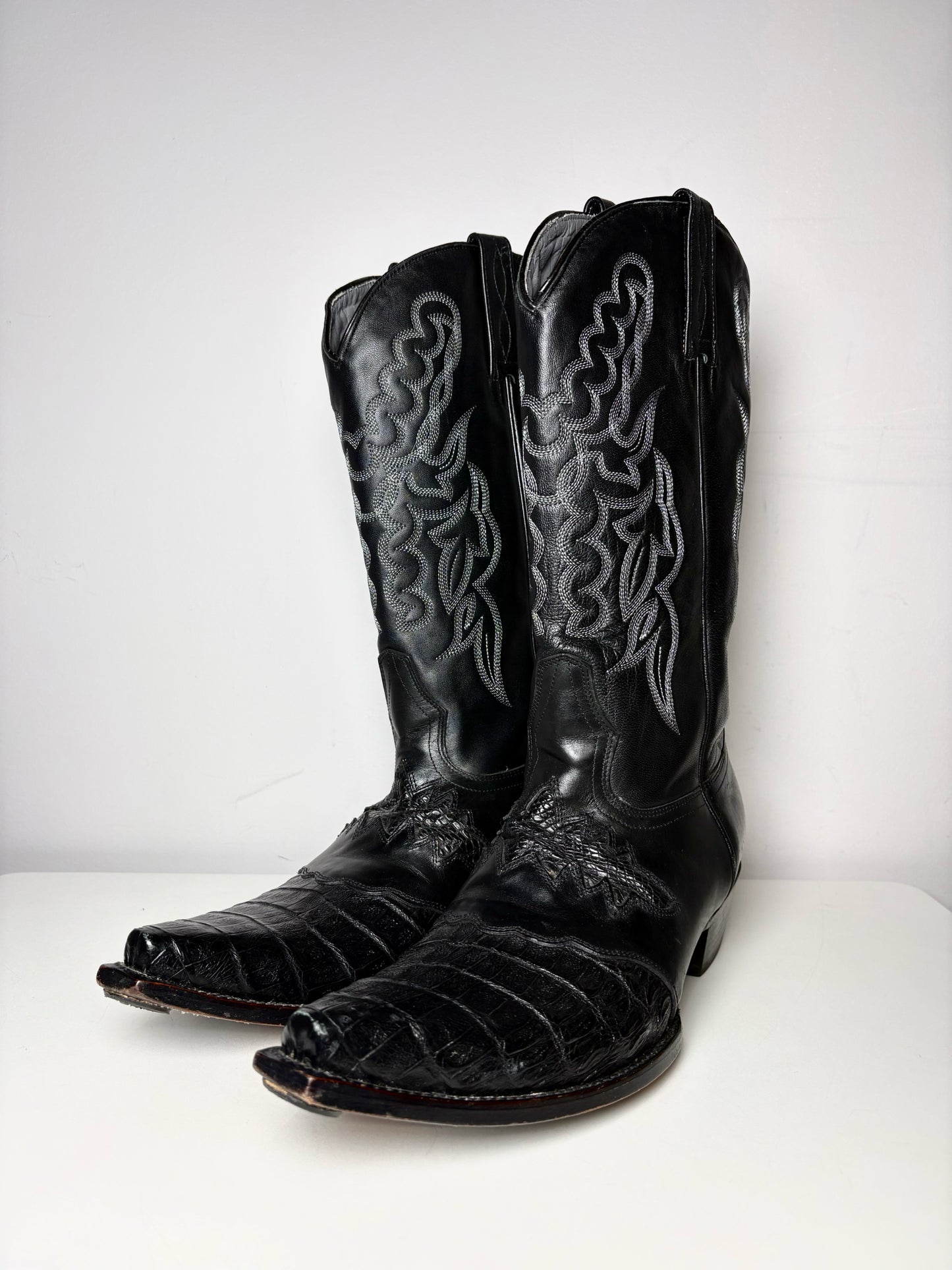 Mens Shoe Size 13 King Exotic Black Cowhide, Ostrich Leather Men's Boots